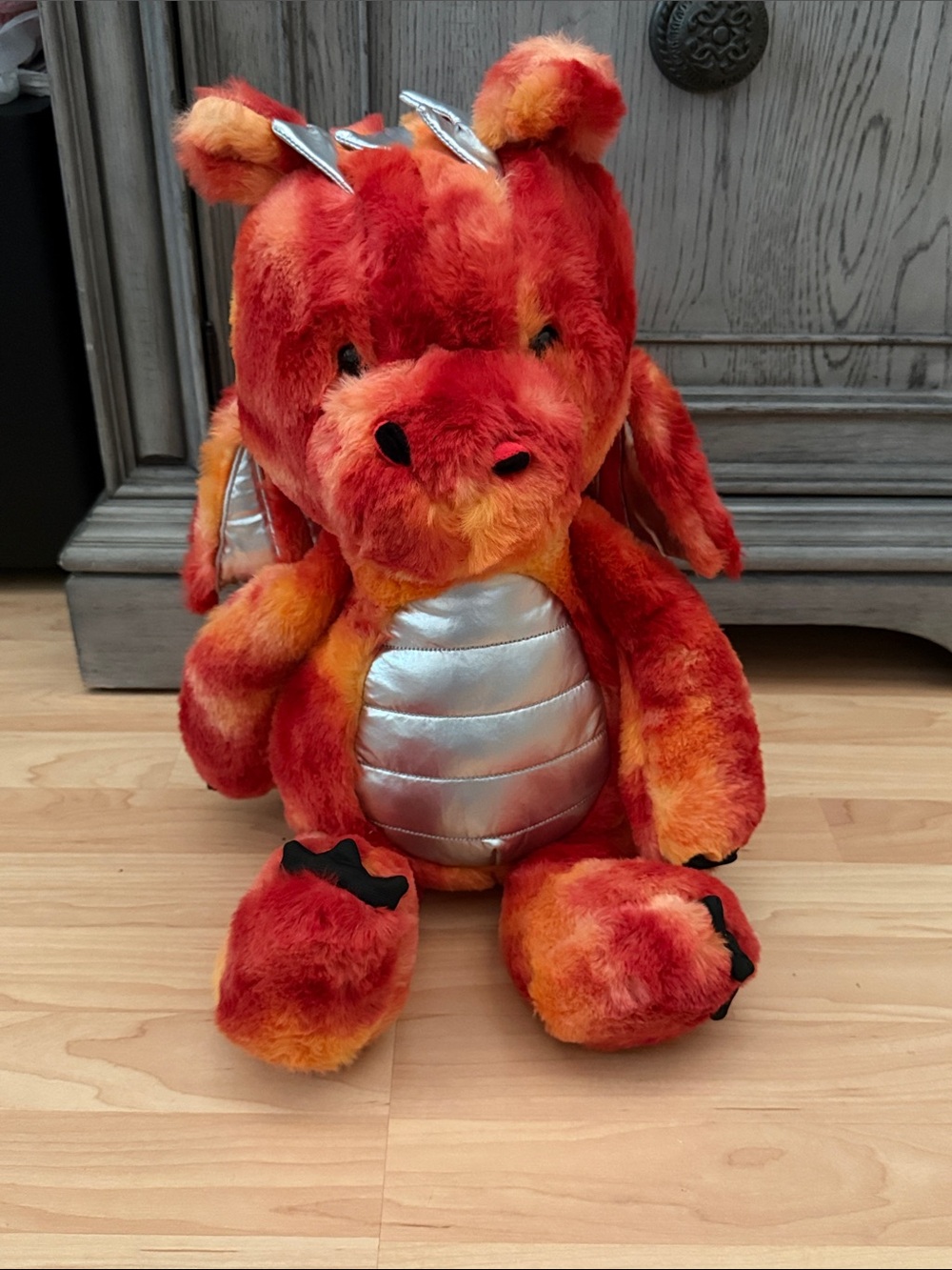 Plush Red and Orange Dragon with Silver Belly - Soft Stuffed Animal